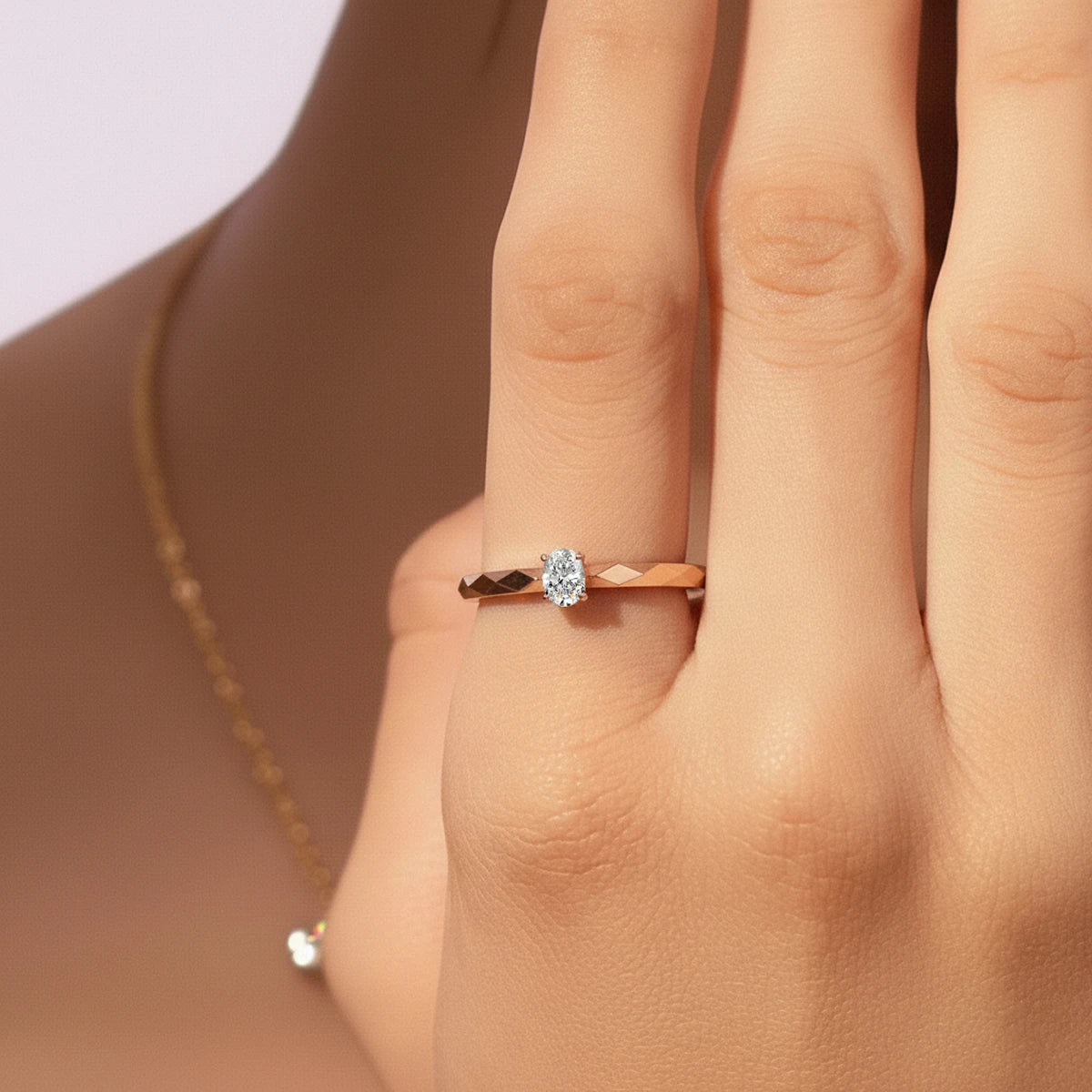 Oval Solitaire Multi-Faceted Geometric Band Ring | Earthly Jewels   