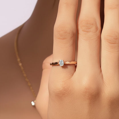 Oval Solitaire Multi-Faceted Geometric Band Ring | Earthly Jewels   