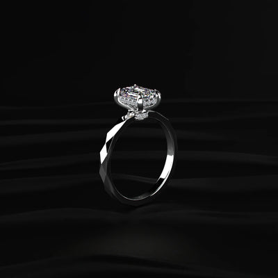 Emerald Cut Diamond Tesla Cyber Pave Ring | Earthly Jewels   