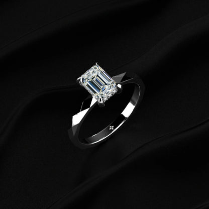 Emerald Cut Diamond Tesla Cyber Pave Ring