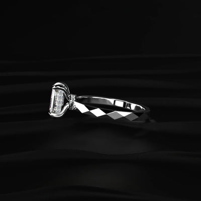 Emerald Cut Diamond Tesla Cyber Pave Ring | Earthly Jewels   