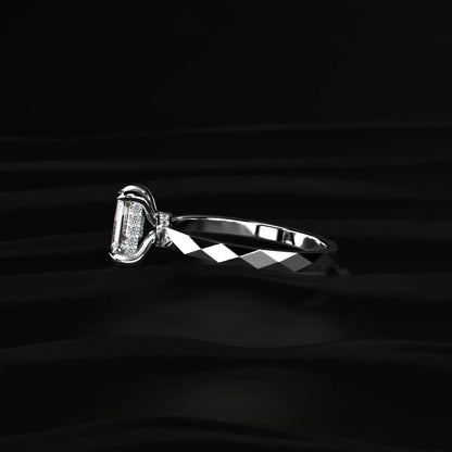 Emerald Cut Diamond Tesla Cyber Pave Ring