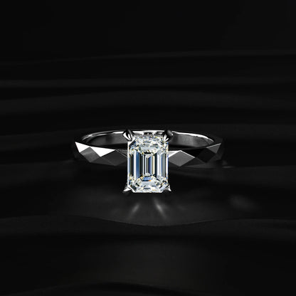 Emerald Cut Diamond Tesla Cyber Pave Ring