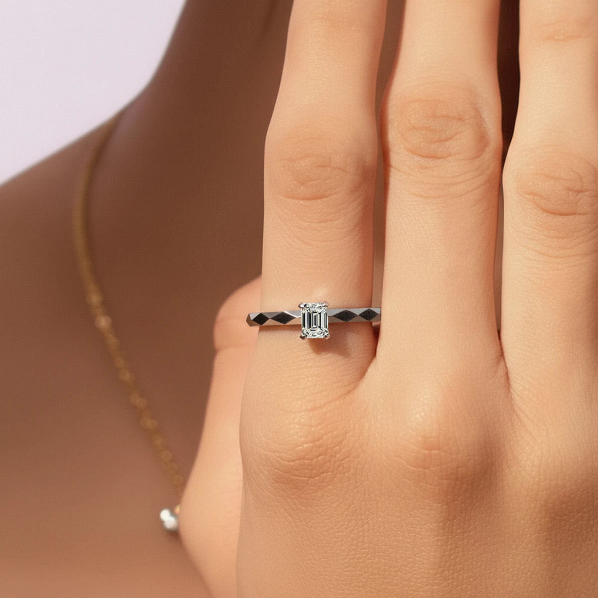 Emerald Cut Diamond Tesla Cyber Pave Band Ring | Earthly Jewels   