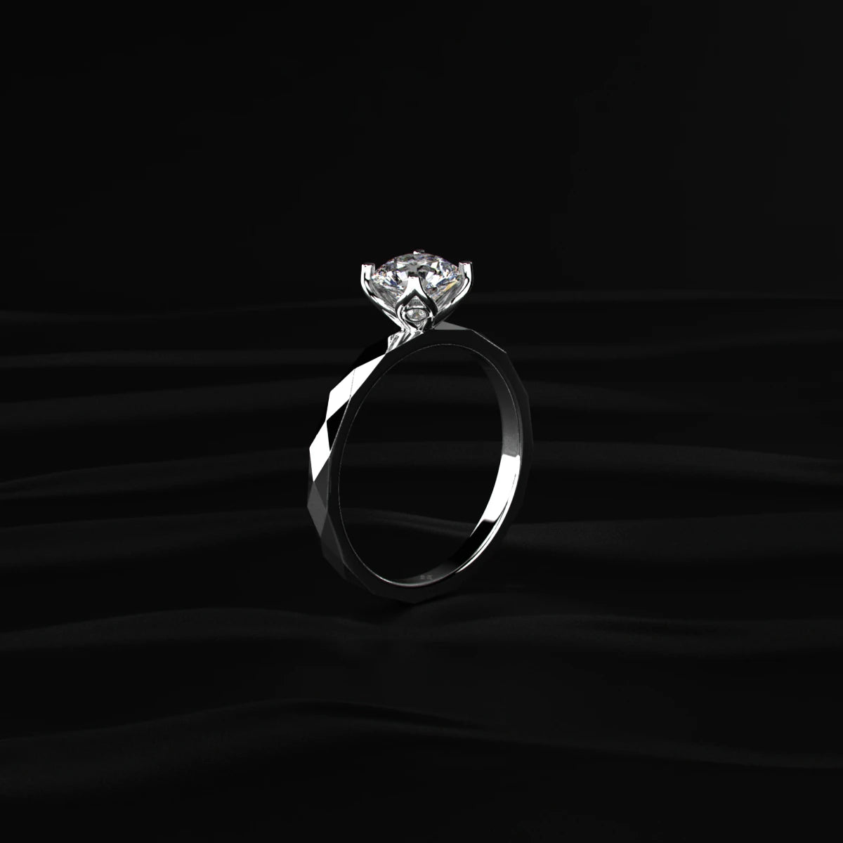 Round Solitaire Floral Multi-Faceted Geometric Band Ring | Earthly Jewels   