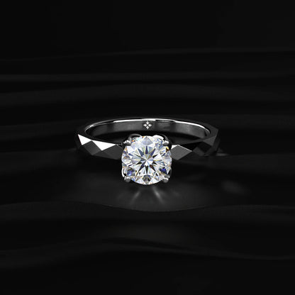 Round Solitaire Floral Multi-Faceted Geometric Band Ring | Earthly Jewels   