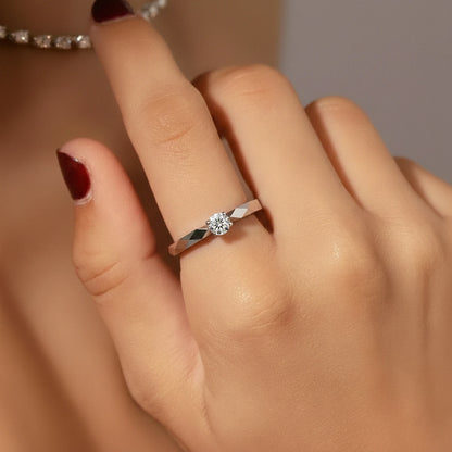 Round Solitaire Floral Multi-Faceted Geometric Band Ring | Earthly Jewels   