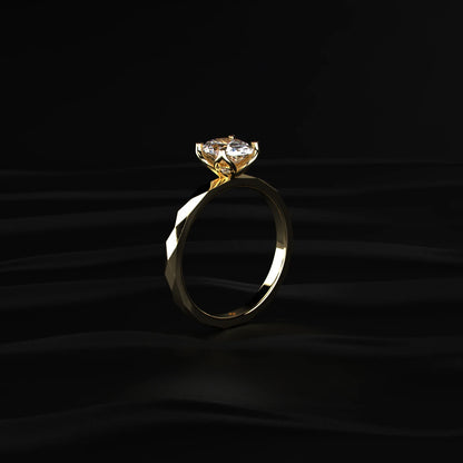 Oval Solitaire Ring With Floral Multi-Faceted Geometric Band | Earthly Jewels   