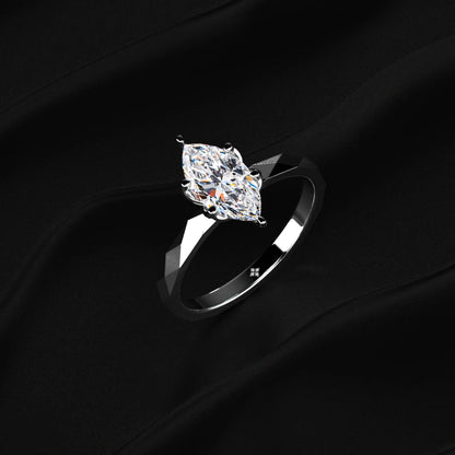 Marquise Solitaire Floral Multi-Faceted Geometric Ring