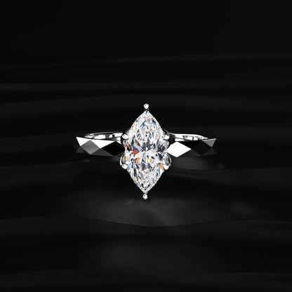 Marquise Solitaire Floral Multi-Faceted Geometric Ring