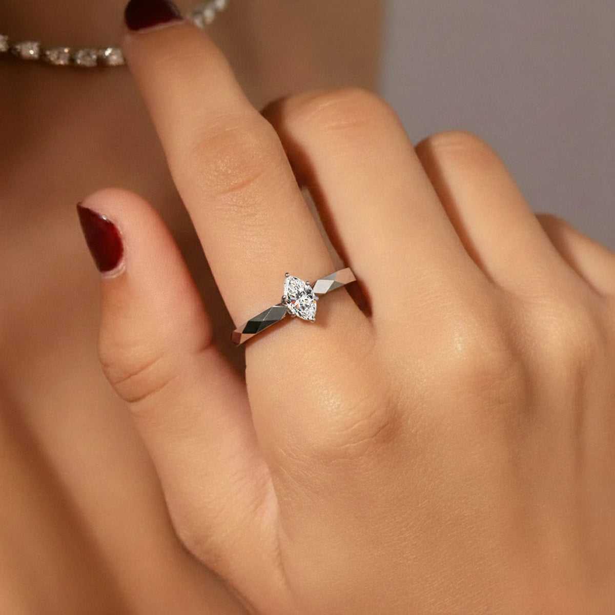 Marquise Solitaire Floral Multi-Faceted Geometric Ring | Earthly Jewels   