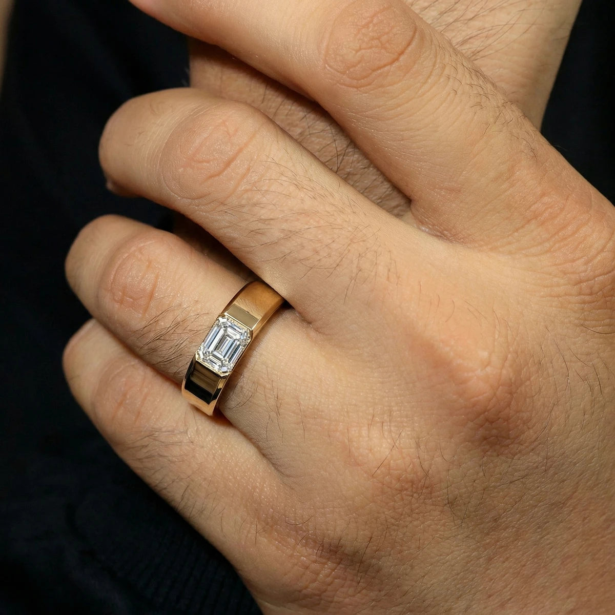 Emerald Cut Diamond Ring for Men in Gold | Earthly Jewels