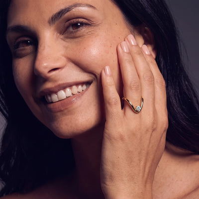 Round Cut Diamond Solitaire Vanki Ring | Earthly Jewels | Model Image