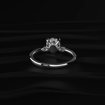Round Diamond Ring with Marquise & Pave Band | Earthly Jewels