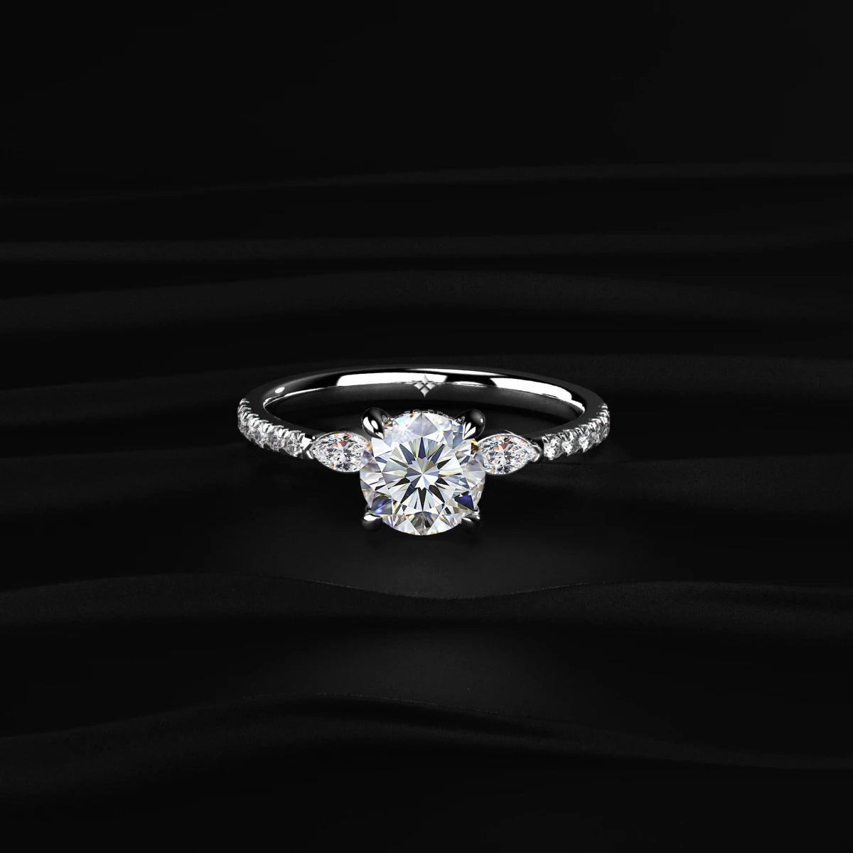 Round Diamond Ring with Marquise & Pave Band | Earthly Jewels
