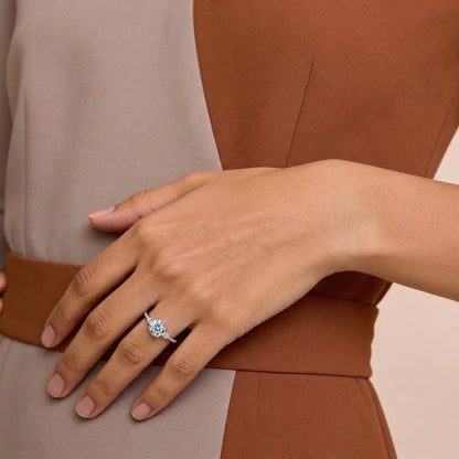 Round Diamond Ring with Marquise & Pave Band | Earthly Jewels | Model Image