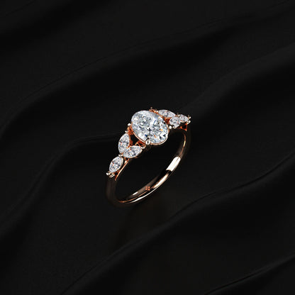 Oval Cut Diamond Ring with Marquise Side Stones | Earthly Jewels