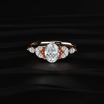 Oval Cut Diamond Ring with Marquise Side Stones | Earthly Jewels
