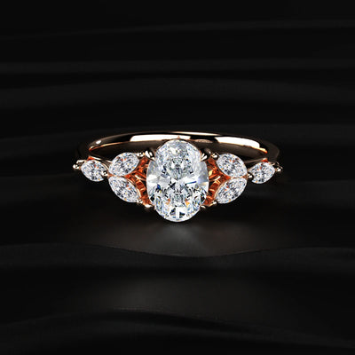 Oval Cut Diamond Ring with Marquise Side Stones | Earthly Jewels