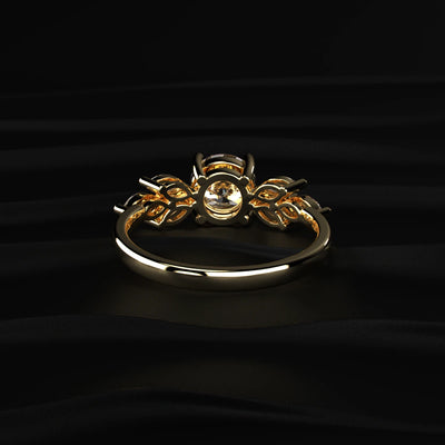 Round Diamond Solitaire Ring with Marquise Side Stones