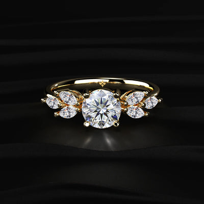 Round Diamond Solitaire Ring with Marquise Side Stones