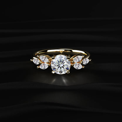 Round Diamond Solitaire Ring with Marquise Side Stones