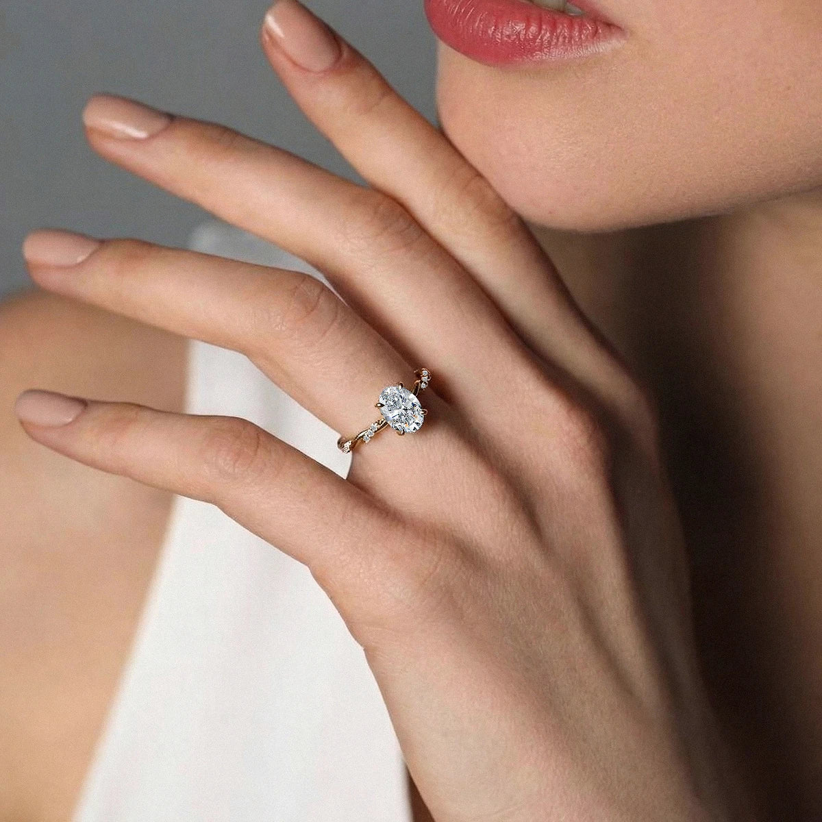 Oval Diamond Twisted Pave Band Ring | Earthly Jewels | Model Image