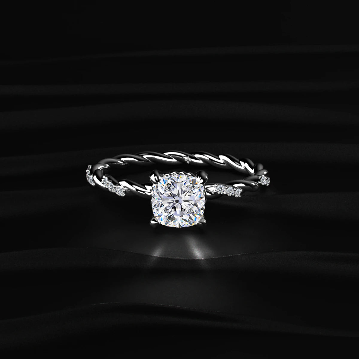 Cushion Diamond Twisted Pave Band Ring | Earthly Jewels