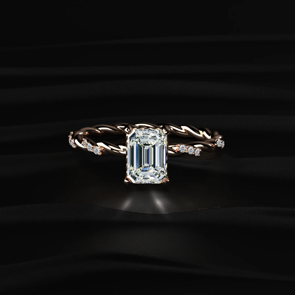 Emerald Diamond Twisted Pave Band Ring | Earthly Jewels