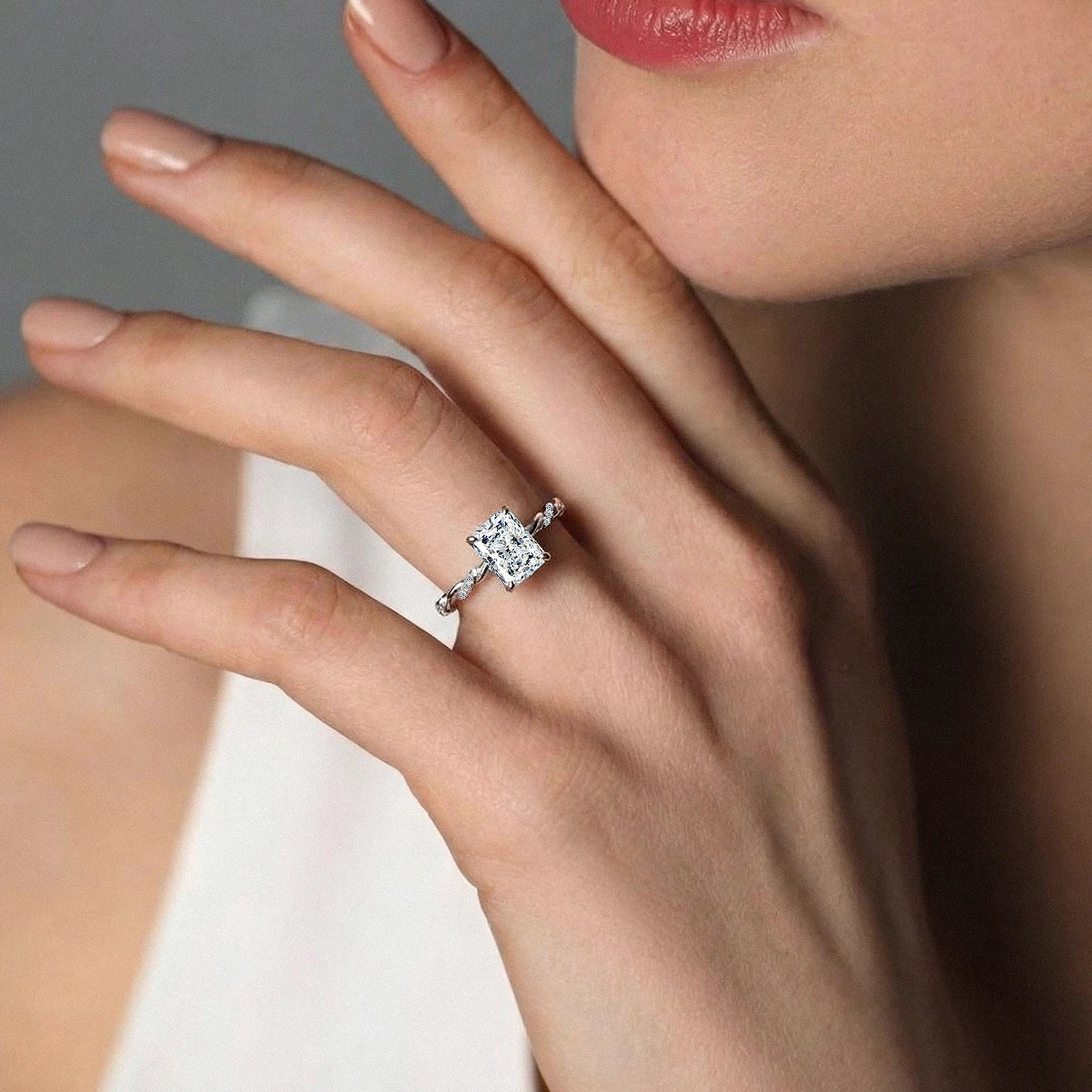  Radiant Diamond Twisted Pave Band Ring | Earthly Jewels | Model Image