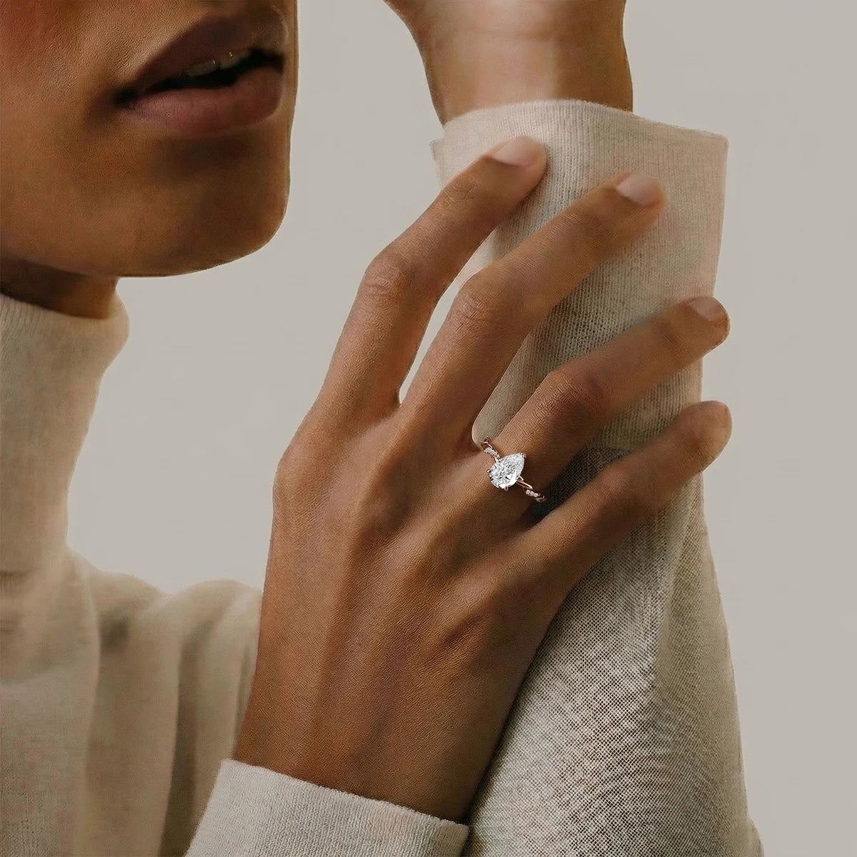 Pear Diamond Twisted Pave Band Ring | Earthly Jewels | Model Image