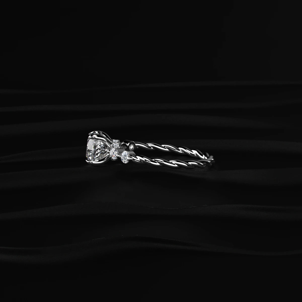 Round Diamond Ring with Diamond Accents | Earthly Jewels | Side View