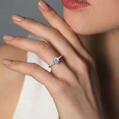 Round Diamond Ring with Diamond Accents | Earthly Jewels | Hand Wearing Image