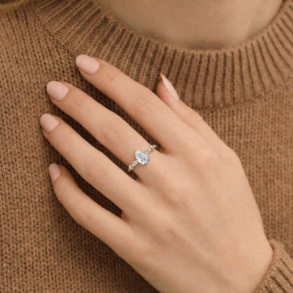Pear Diamond Ring with Diamond Accents | Earthly Jewels | Model View