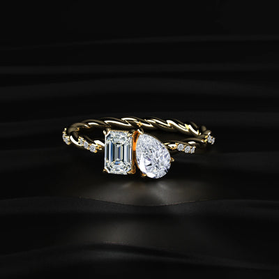 Emerald and Pear Diamond Toi et Moi Ring | Earthly Jewels