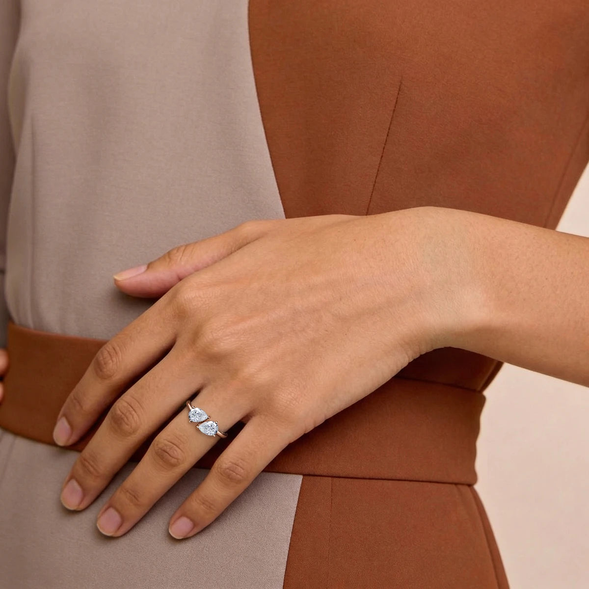 Double Pear Diamond Toi et Moi Ring | Earthly Jewels | Model image
