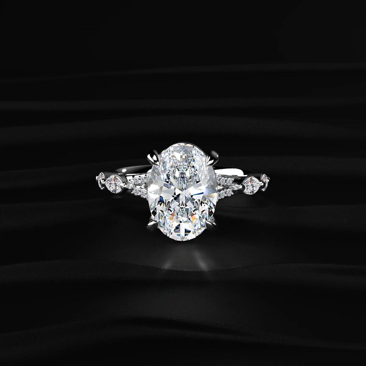 Oval Cut Diamond Ring with Side Stones | Earthly Jewels