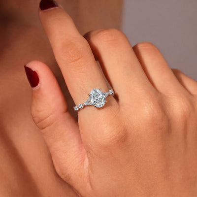 Oval Cut Diamond Ring with Side Stones | Earthly Jewels | Model Image