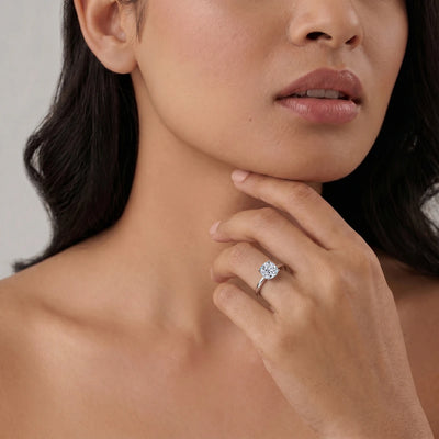 Cushion Cut Diamond Engagement Ring | Earthly Jewels | Model Image