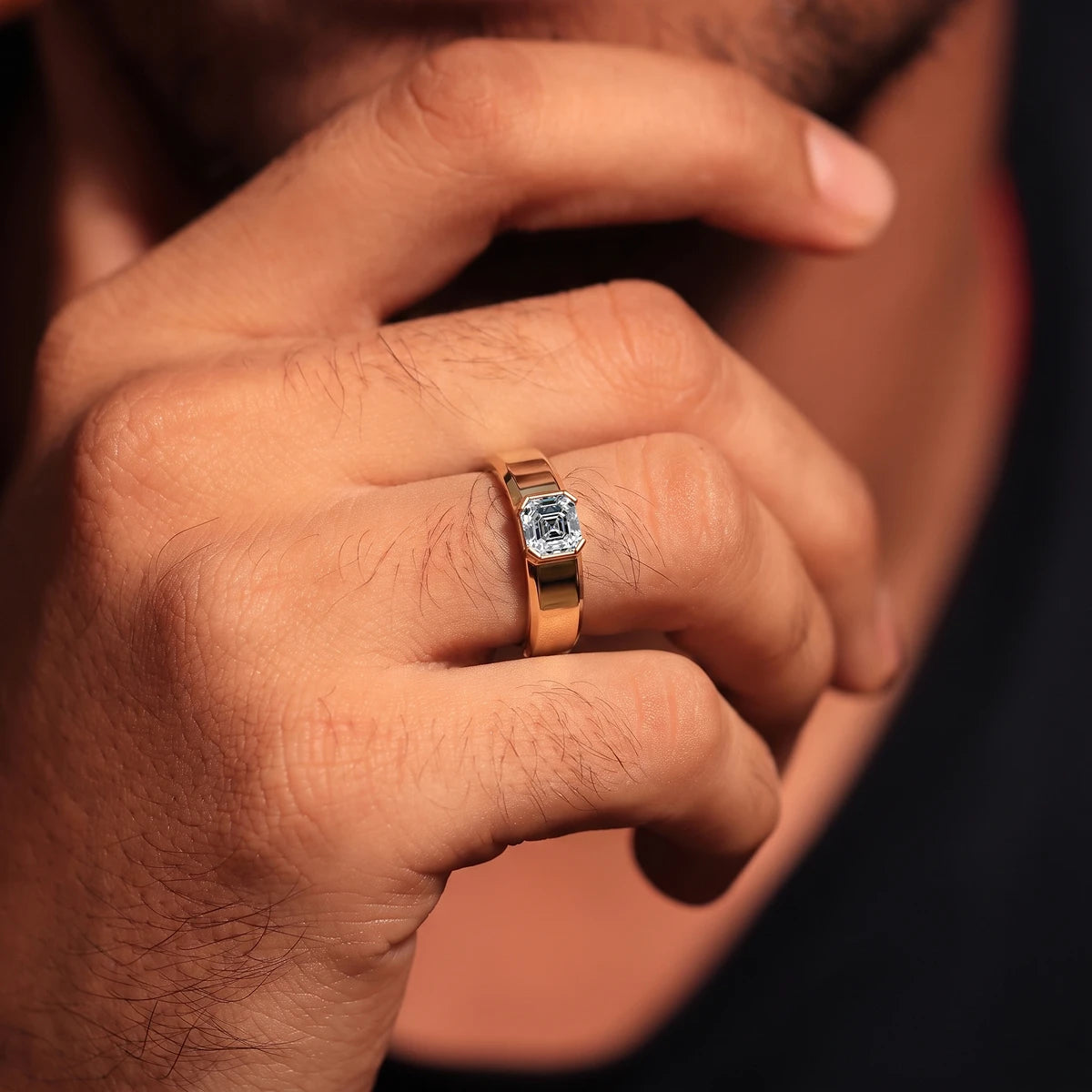 Asscher Shape Diamond Ring for Men | Earthly Jewels | Model image