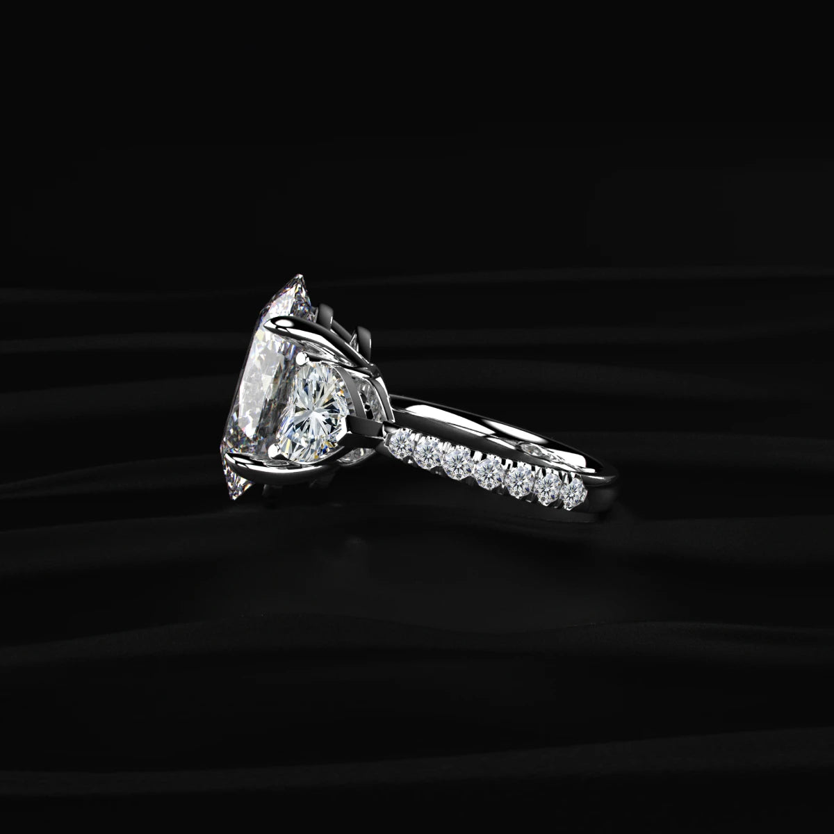 Diamond Ring with Heart Side Stones