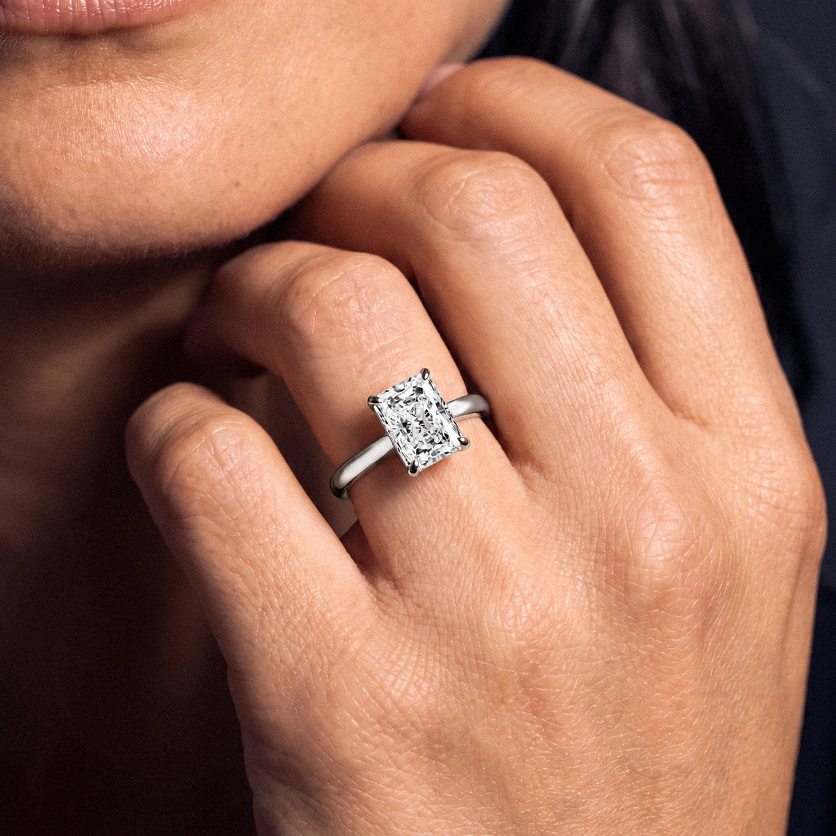 Radiant Cut Diamond Solitaire Ring | Earthly Jewels | Model Image