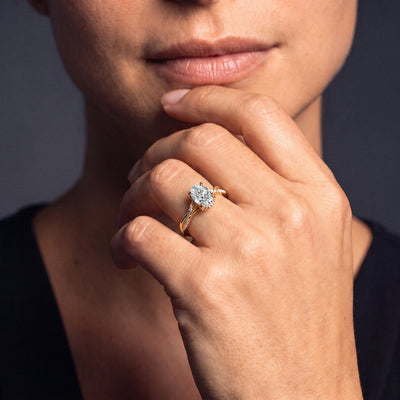 Oval Diamond Hidden Halo Ring | Earthly Jewels | Model Image