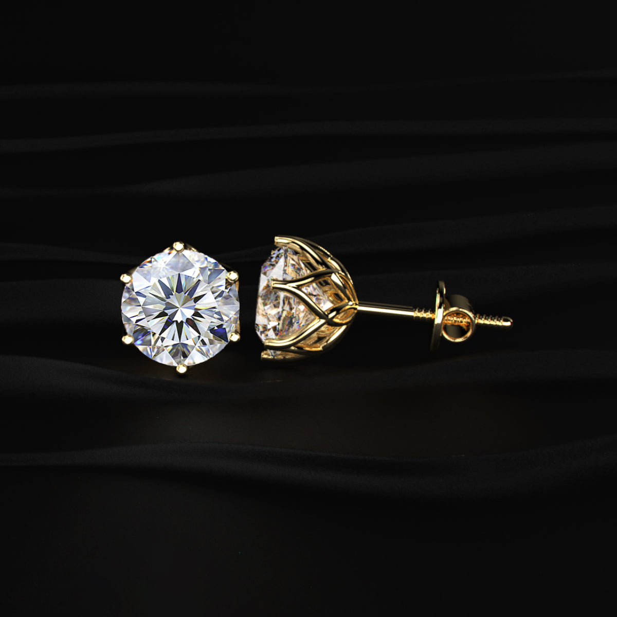 2Ctw Lotus Radiance with Round Solitaire Stud | Earthly Jewels