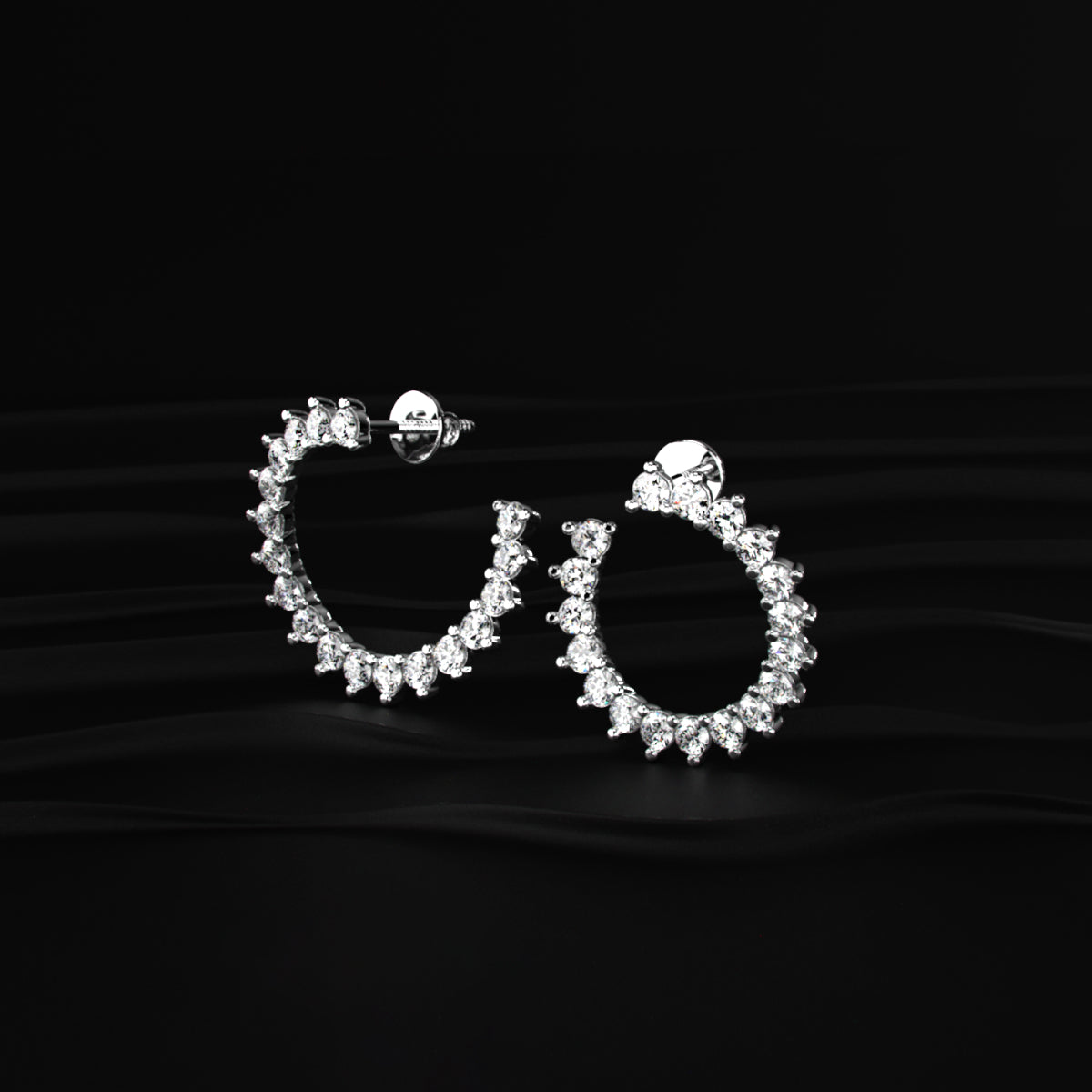 C Shape Diamond Stud Earrings | Earthly Jewels
