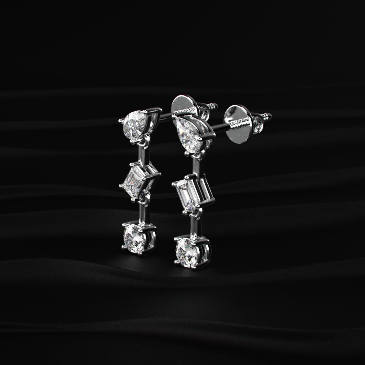Three Stone Multi Shape Diamond Drop Earrings | Earthly Jewels