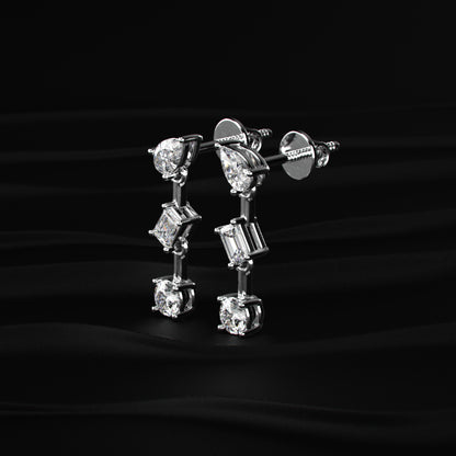 Three Stone Multi Shape Diamond Drop Earrings | Earthly Jewels