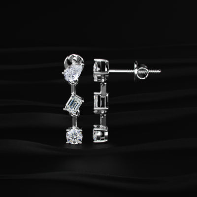 Three Stone Multi Shape Diamond Drop Earrings | Earthly Jewels