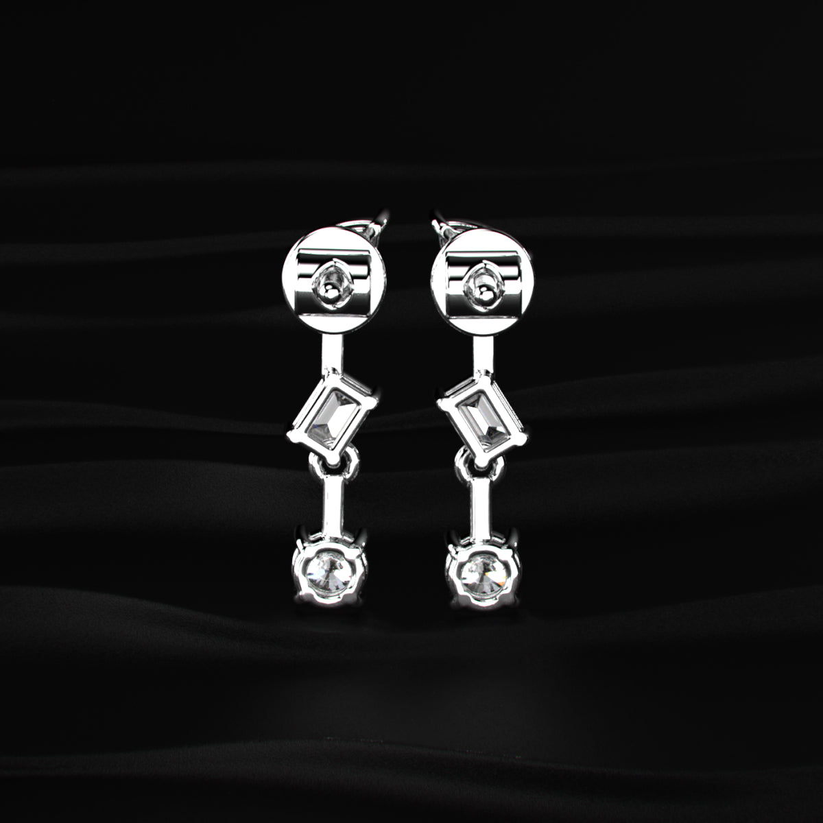 Three Stone Multi Shape Diamond Drop Earrings | Earthly Jewels