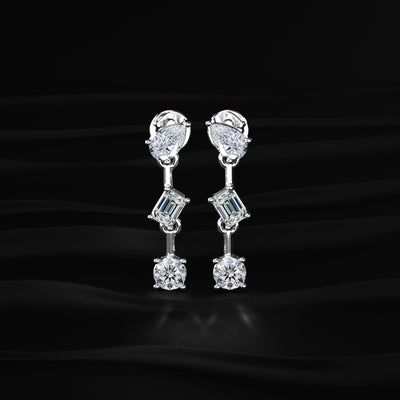 Three Stone Multi Shape Diamond Drop Earrings | Earthly Jewels